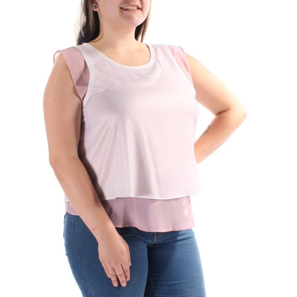 NWT KIIND OF Womens Pink Sleeveless Jewel Neck Tiered Top Size: L